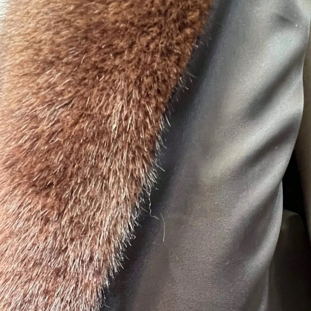 Brown Casual Men's Faux Mink Fur Long Coat - Picture 4 of 4